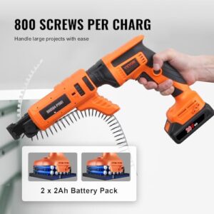 VEVOR Drywall Screw Gun Auto-Feed, 20V Max Collated Drywall Screwgun, 4200RPM Brushless Cordless Drywall Gun Kit with 2 Battery Packs, Belt Clip, Charger, Tool Bag, Screw Length and Depth Adjustable