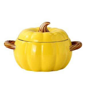 dutch oven pot with lid, pumpkin pottery dessert saucepan, mini baking dish cute pumpkin bowl, covered dutch oven ceramic stockpot, pumpkin-shaped casserole (yellow)