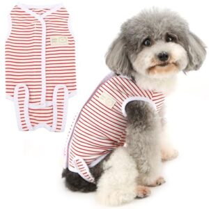 zunea dog recovery suit for small toy dogs cat after surgery female puppy abdominal wounds bandages suit pet spay suit, e-collar alternative wear anti licking red l