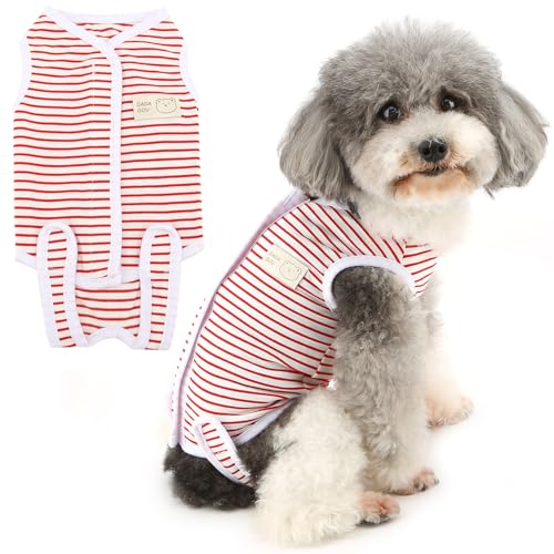 Zunea Dog Recovery Suit for Small Toy Dogs Cat After Surgery Female Puppy Abdominal Wounds Bandages Suit Pet Spay Suit, E-Collar Alternative Wear Anti Licking Red L