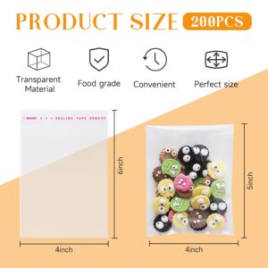 200 Pcs 4x6 Self Sealing Cellophane Bags, 4 x 6 inches Clear Cookie Bags with Seal, Small Resealable Individual Cello Bags for Cookie Packaging Gift Giving, Candy, Pretzels, Treats and Party Flavors