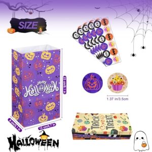 Halloween Candy Bags Party Favors - 24pcs Halloween Trick or Treat Goody Bag Gift Treat Bags with 24 Pcs Halloween Stickers, Halloween Bags Party Supplies Small Gift Bags for Kids Girls Child Boys