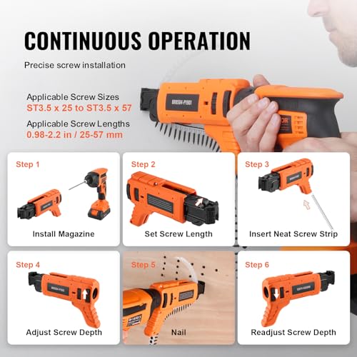 VEVOR Drywall Screw Gun Auto-Feed, 20V Max Collated Drywall Screwgun, 4200RPM Brushless Cordless Drywall Gun Kit with 2 Battery Packs, Belt Clip, Charger, Tool Bag, Screw Length and Depth Adjustable