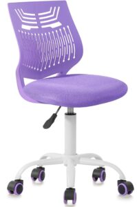 furniturer desk chair armless kids study chair swivel adjustable with rolling wheels, computer task chair armless cute home office chair with mesh soft cushion plastic low back, purple