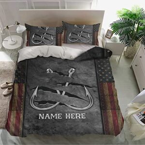 ohaprints personalized fishing duvet cover, crack fishing hook american flag bedding set & pillowcases, custom name soft lightweight twin full queen king comforter cover bed set gift for fisherman