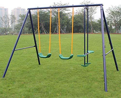 Prime Metal Swing Set Outdoor with Glider, 3 Seats, Durable Steel and Plastic Construction for Kids, Toddlers, Children Easy Assembly