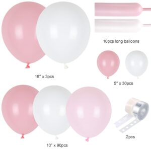 Pink and White Balloon Arch Garland Kit, 18" 10" 5" Pink Bow Balloon Arch with White Pink Bow Balloons for Girls Birthday Party Decorations Baby Shower Bachelorette Bow Theme Party Supplies