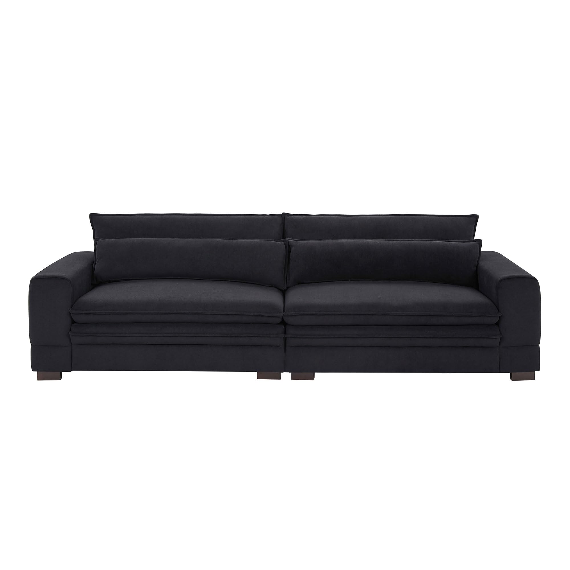 104.72'' Overstuffed Couch - Three Seater Couch with Double Pillow Back Design and Square Armrests, Minimalist Couch with Corner-Blocked Frame, Modern Couches for Living Room (Black)