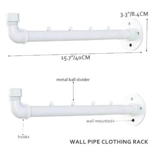 Industrial Wall Pipe Clothing Racks - Heavy Duty Metal Clothes Hanger with Hook, Wall-Mounted Garment Holder Racks,Wall Clothing Bar/Coat Hanging Rail/Hanging Rod for Closet Storage, 2 Pack, White