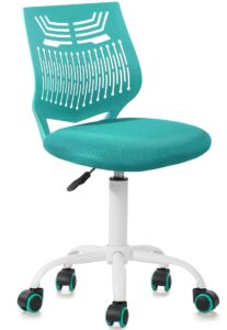 furniturer kids desk chair, student study computer task chair armless cute rolling swivel adjustable with mesh soft cushion plastic low back, aqua