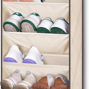 KEETDY Over The Door Shoe Organizer Fit 20 Pairs Sneakers Large Hanging Shoe Organizer for Closet Door Storage Boots, Beige