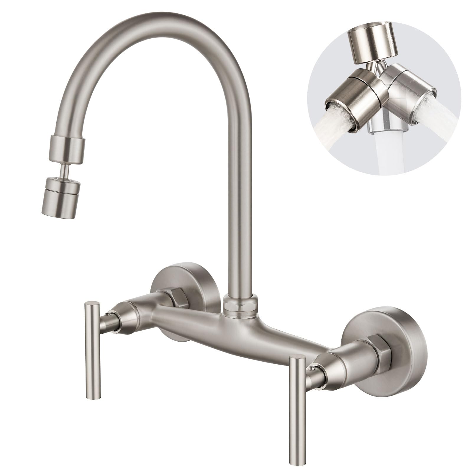 Airuida Wall Mount Kitchen Sink Faucet with Sprayer Brushed Nickel Wall Mounted Kitchen Faucet Shower Faucet Set with 8 Inch Rainfall Round Showerhead and Tub Spout Bathtub Faucet Kit Shower Tub Fauce