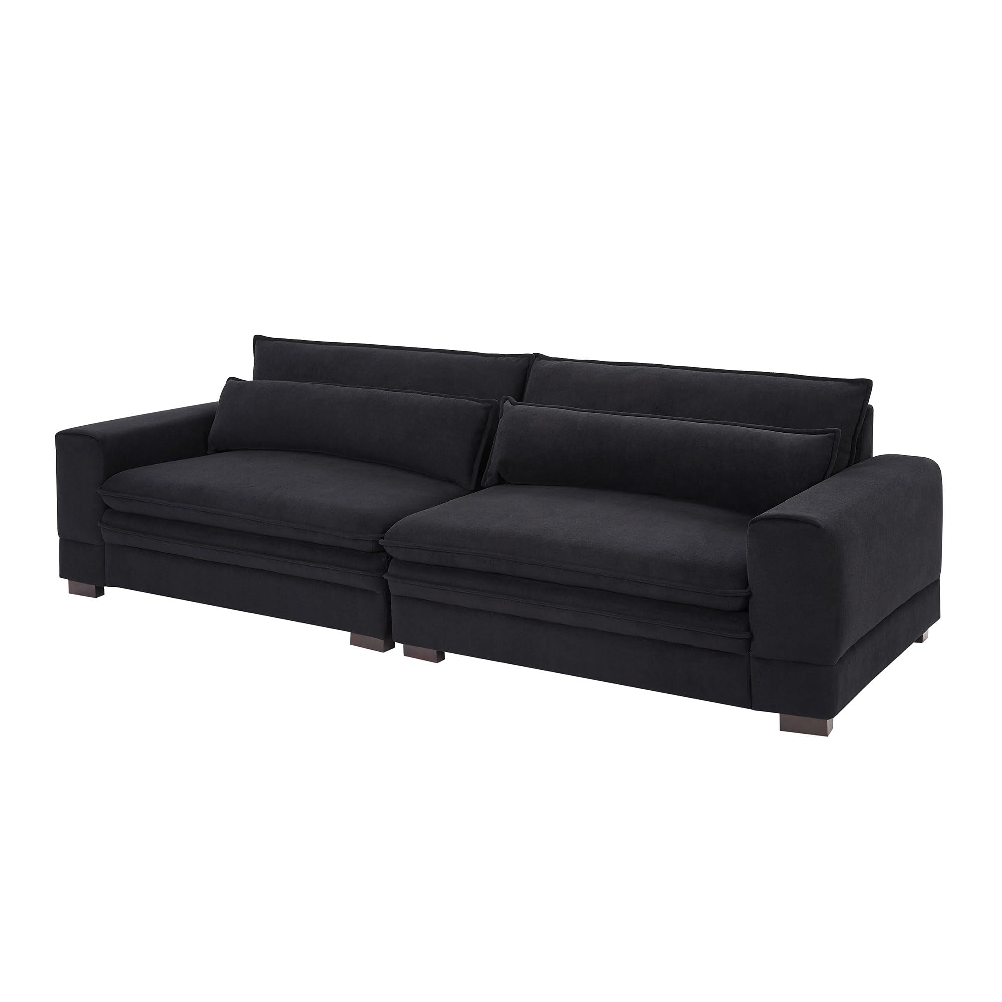 104.72'' Overstuffed Couch - Three Seater Couch with Double Pillow Back Design and Square Armrests, Minimalist Couch with Corner-Blocked Frame, Modern Couches for Living Room (Black)