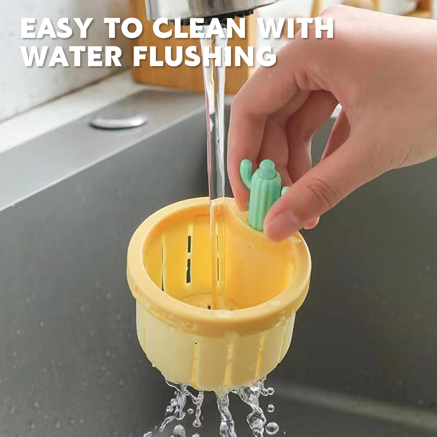 2PCS Cactus Kitchen Sink Drain Strainer,Press Automatic Dumping Basket Cactus Sink Strainer,Upgrade Multifunctional Cactus Sink Filter Net Lifting Basket,Kitchen Sink Drain Strainer.(Green+Yellow).