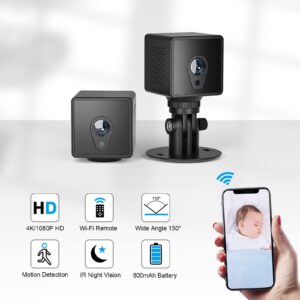 WiFi Mini Camera 4K FHD Small Camera, Smartphone App Remote Access, Nanny Cam Security Cam with AI Motion Detection, Auto Night Vision Built-in High-capacity Battery for Indoor Outdoor Wireless Cam