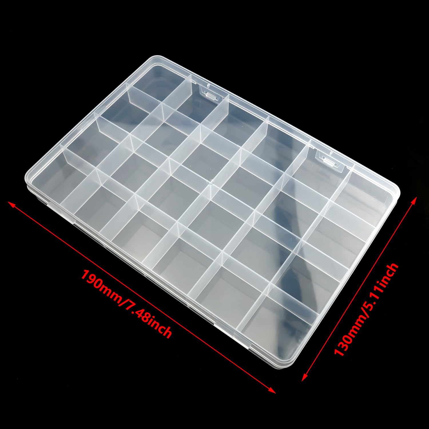 ZZHXSM 2PCS 24 Compartments Transparent Storage Box 19x13x2.2cm Plastic Stationery Storage Box Fishing Gear Button Jewelry Packaging Box For Jewelry Hardware Sewing Accessories Organize Small Ltems