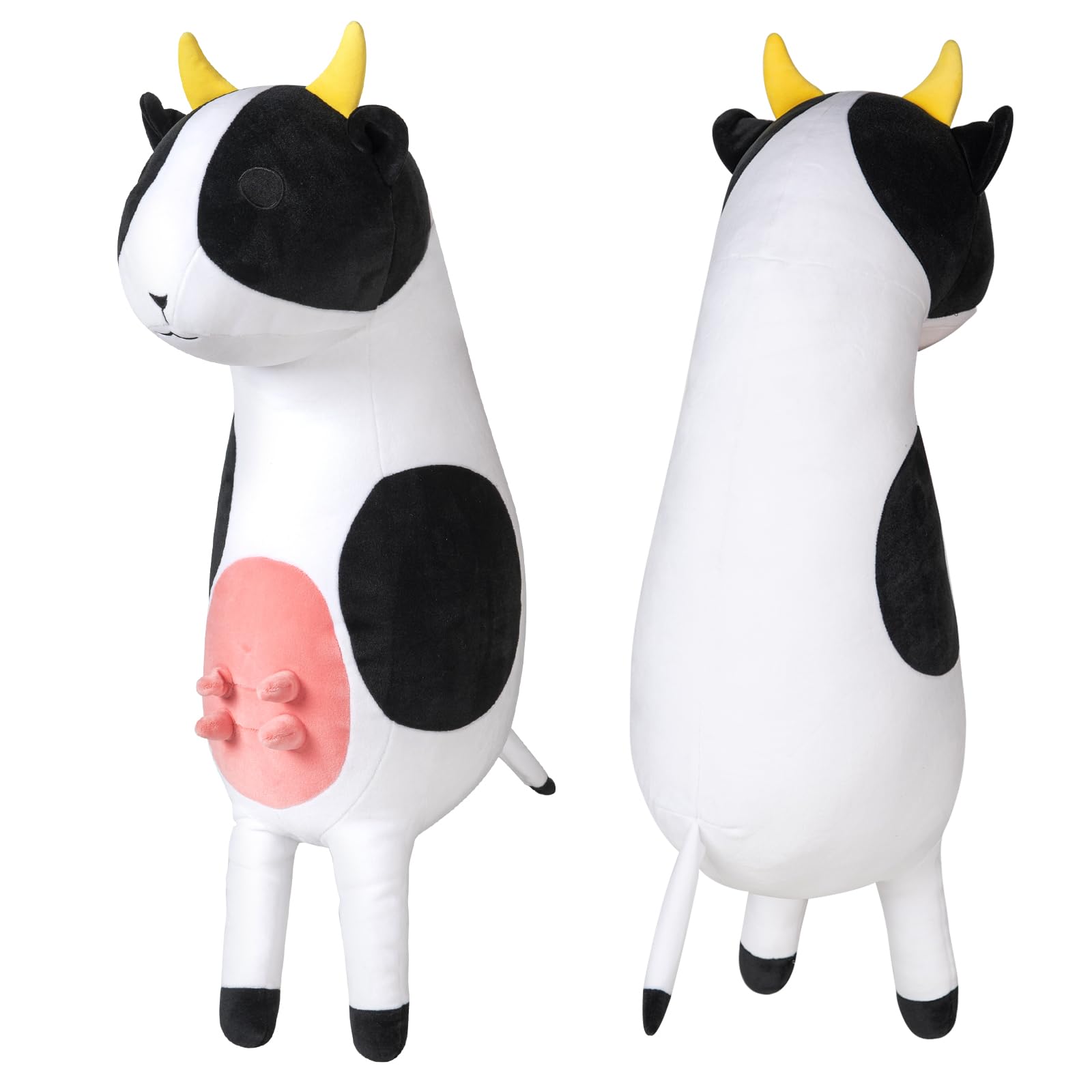 Kawaii Long Milk Cow Stuffed Animal, Large Soft Cuddle Cow Plush Body Pillow, Cute Stuffed Cow Plushies Toy Birthday Gifts for Kids Girls Women, and Males - 24"