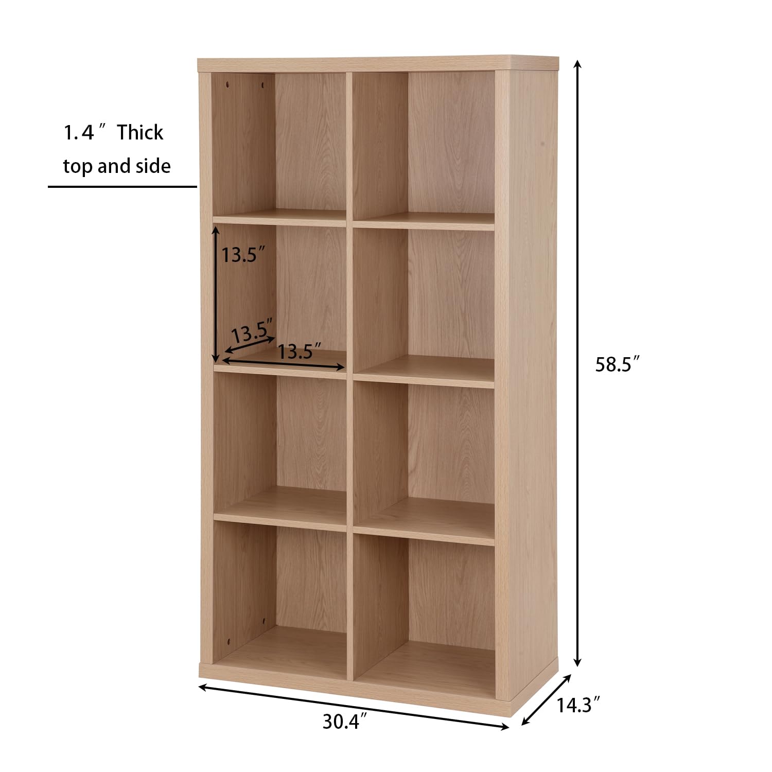 CENSI 8-Cube Storage Organizer Bookcase, Cubic Bookshelf, Natural Oak