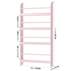 FOTOSOK Kids Bookshelf, Wall Mount 4-Tier Book Shelf Organizer for Toys and Books, Toy Storage Bookshelf in Bedroom, Living Room and Nursery, Pink