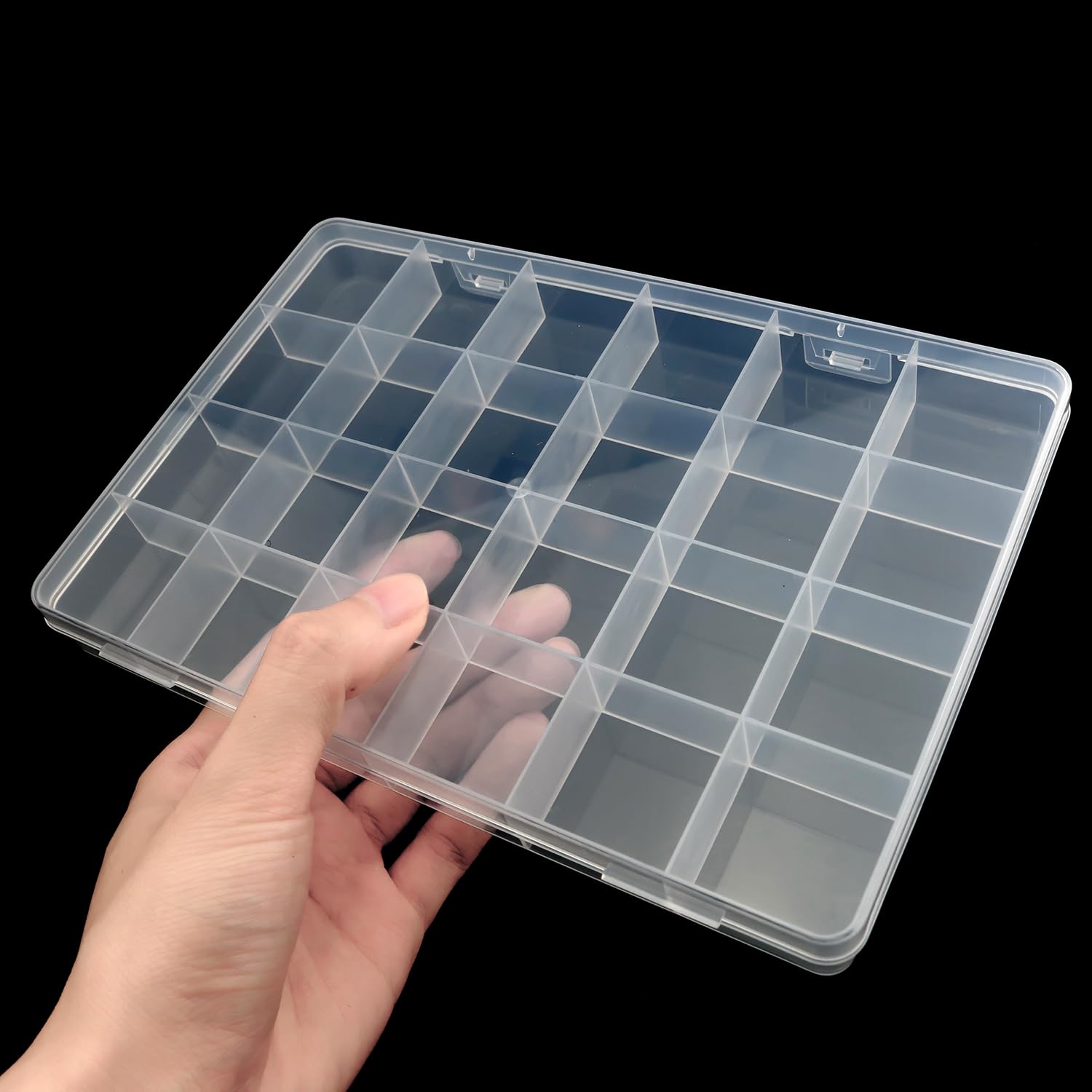 ZZHXSM 2PCS 24 Compartments Transparent Storage Box 19x13x2.2cm Plastic Stationery Storage Box Fishing Gear Button Jewelry Packaging Box For Jewelry Hardware Sewing Accessories Organize Small Ltems