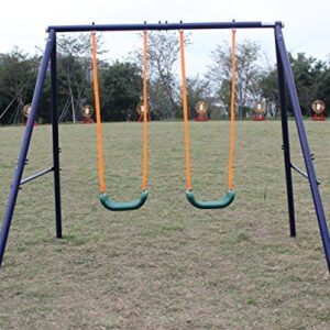 Prime Metal Swing Set Outdoor, 2 Seats, Durable Steel and Plastic Construction for Kids, Toddlers, Children Easy Assembly Two Station