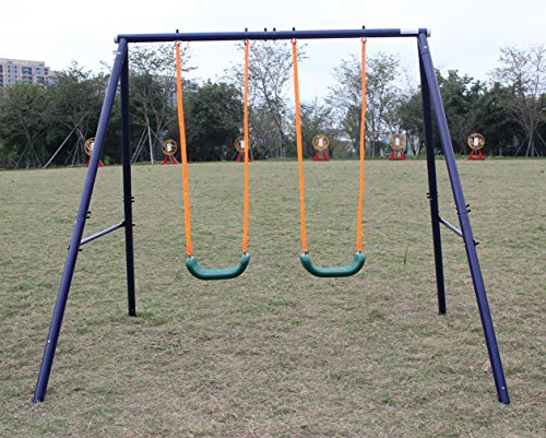 Prime Metal Swing Set Outdoor, 2 Seats, Durable Steel and Plastic Construction for Kids, Toddlers, Children Easy Assembly Two Station