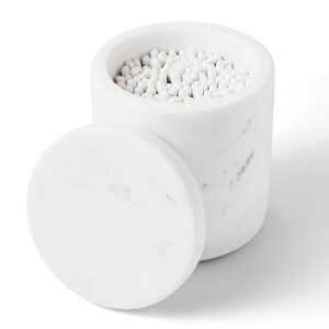 worhe marble canister natural marble cotton swabs container with lid large capacity cotton ball storage jar for cotton swab, cotton ball, makeup pad, bath salt white (wh051)