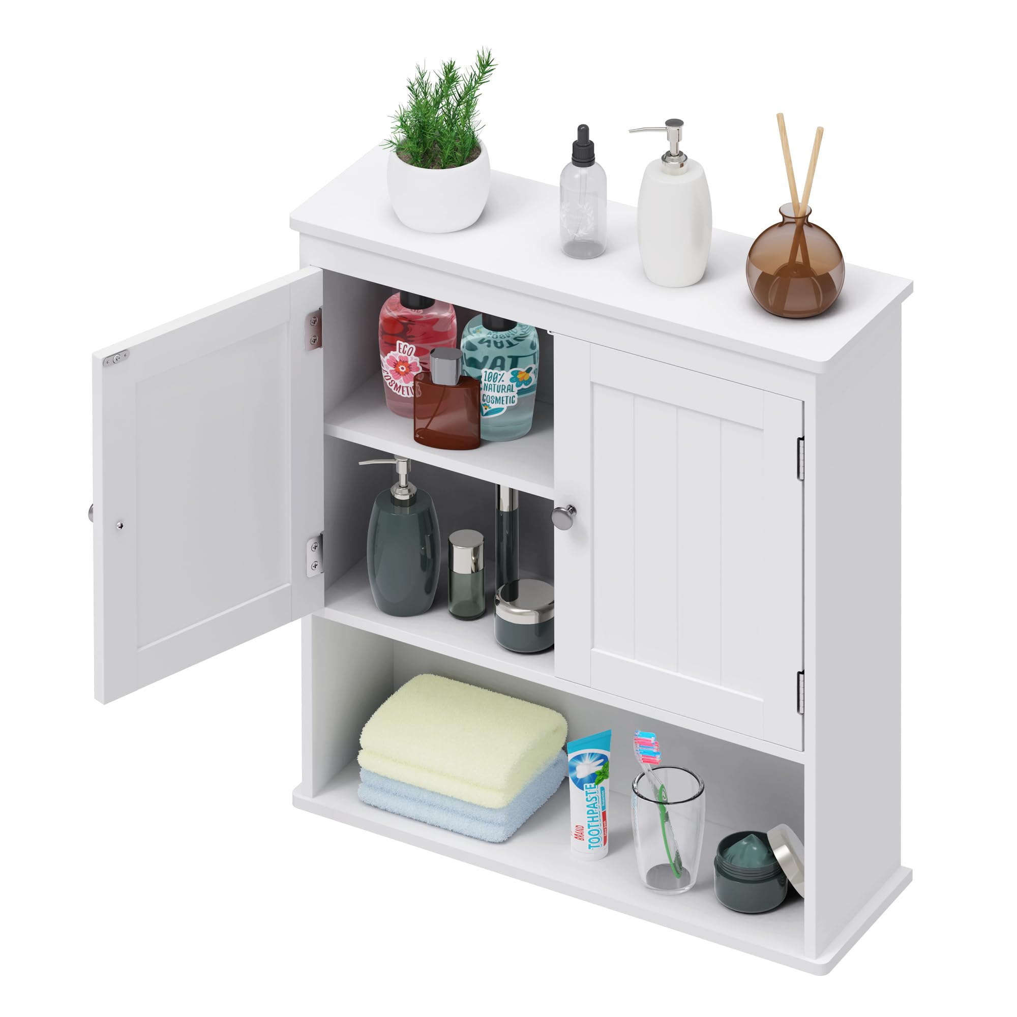 Bathroom Wall Cabinet, Toilet Storage Cabinet with Adjustable Shelf, above Toilet Storage Cabinet, Bathroom Cabinet Wall Mount, Hanging Medicine Cabinet for Entrances, Kitchen, Living Room,White