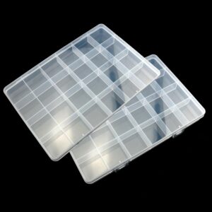 zzhxsm 2pcs 24 compartments transparent storage box 19x13x2.2cm plastic stationery storage box fishing gear button jewelry packaging box for jewelry hardware sewing accessories organize small ltems