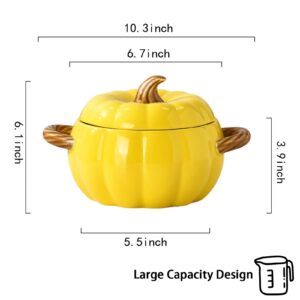 Dutch Oven Pot with Lid, Pumpkin Pottery Dessert Saucepan, Mini Baking Dish Cute Pumpkin Bowl, Covered Dutch Oven Ceramic Stockpot, Pumpkin-Shaped Casserole (Yellow)