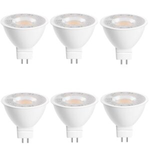 vvh 6 pack mr16 led bulb 50w halogen equivalent, 5w 2700k warm white, 450 lumens,gu5.3 bi-pin base, 38 degree spot lighting for indoor/outdoor landscape track bulbs-not dimmable ac/dc 12v