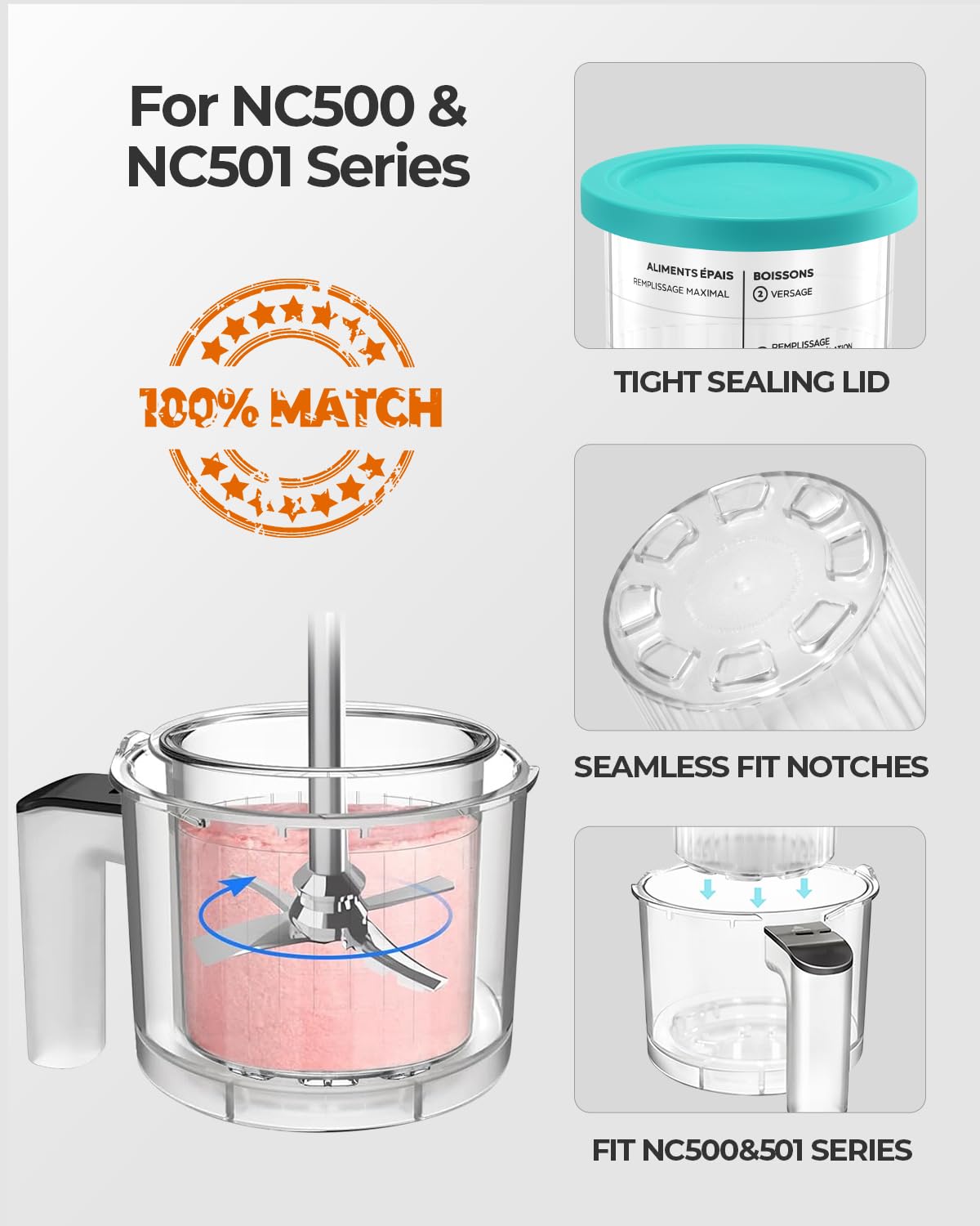 Northmas For Ninja Creami Deluxe Pints and Lids - 4 pack, 24oz XL Ninja Creami Deluxe Pint Containers Compatible with 11-in-1 NC500 NC501 Series Ice Cream Maker, Dishwasher Safe, BPA Free