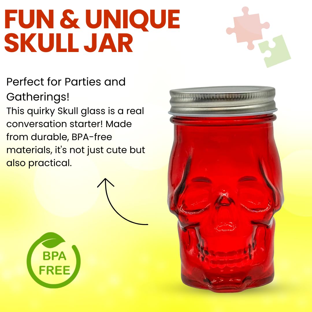 Generic 14 oz Colorful Skull Glass Mason Jar – Mix & Match 7 Vibrant Colors, Large & Durable! (Green)