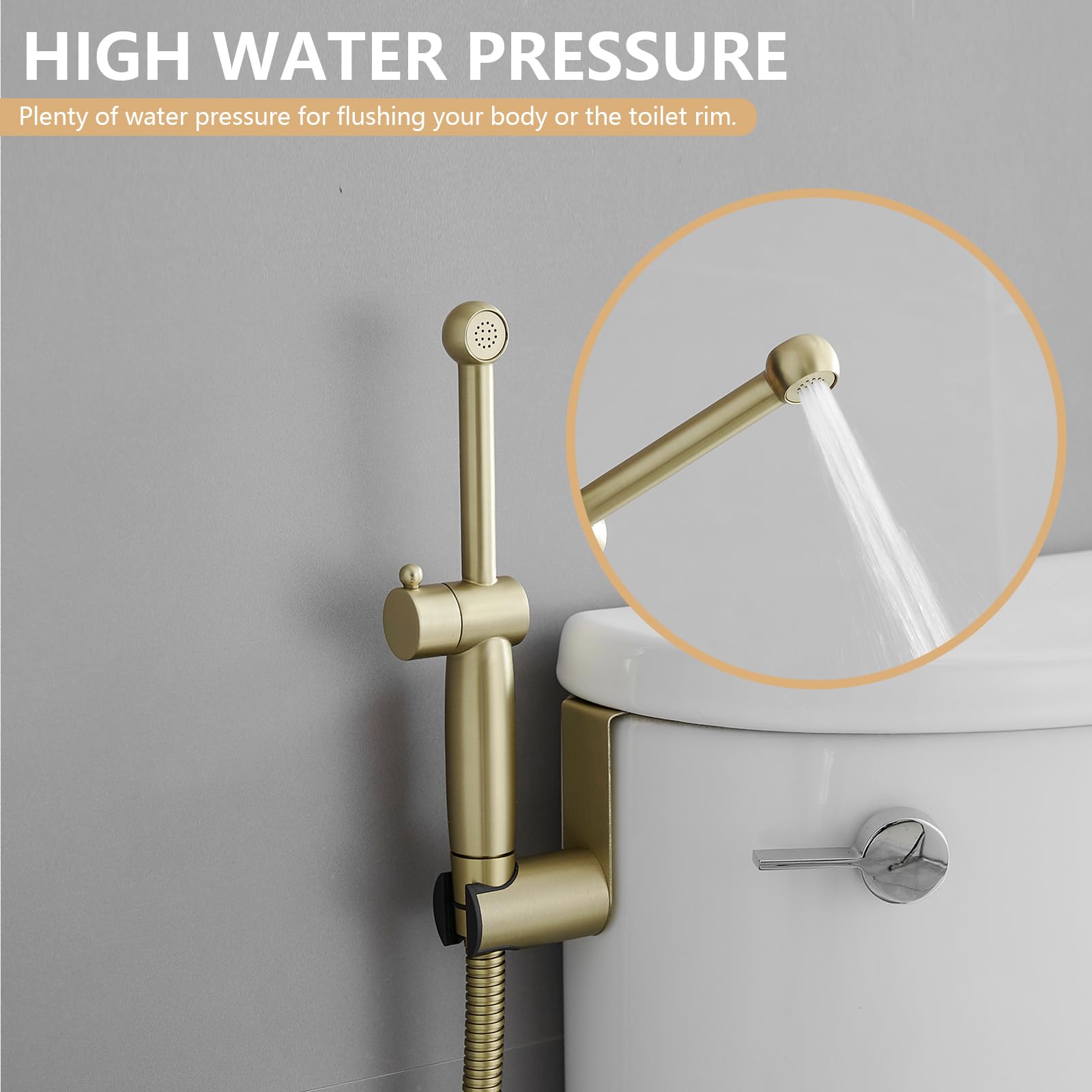 BATHLAVISH All Brass 360° Bidet Sprayer Set for Toilets, Wall or Toilet Mount Bundle with Gold Toilet Paper Holder, Brushed Gold Bathroom Toilet Roll Holder