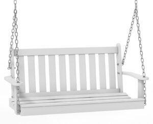 jamfly wooden porch swing outdoor, bench swing with hanging chains for outdoor patio garden courtyard backyard, white