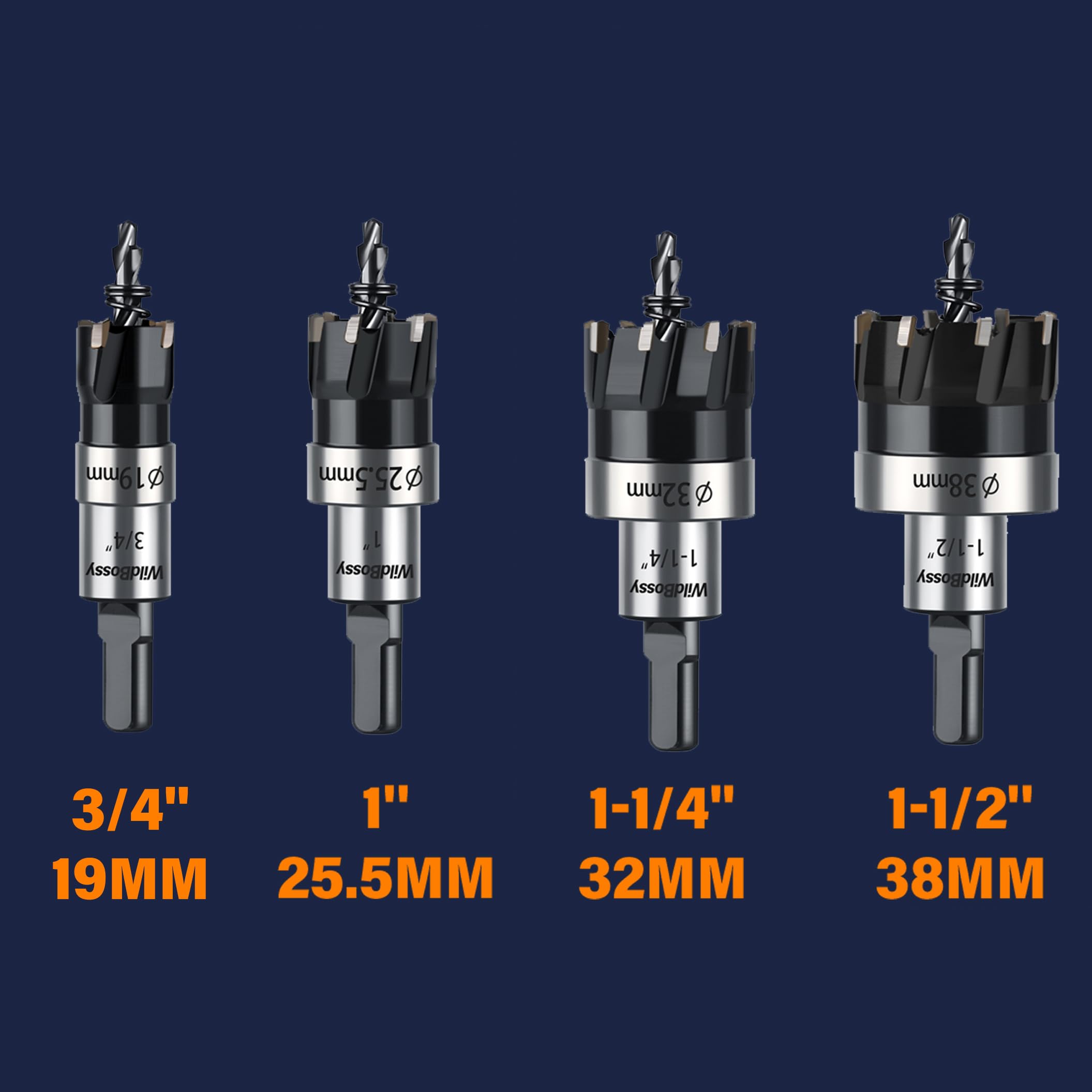 Carbide Hole Saw Kit for Metal TCT Hole Saw Drill Bit Set Hole Cutter Kit for Stainless Steel 4PCS(3/4" to 1-1/2")