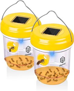 outtkitywi 2 packs wasp trap - solar powered bee trap outdoor for yellow jackets, hornets and wasps - durable wasp killer and bee killer - reusable yellow jacket trap and insect trap