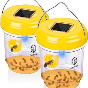 outtkitywi 2 Packs Wasp Trap - Solar Powered Bee Trap Outdoor for Yellow Jackets, Hornets and Wasps - Durable Wasp Killer and Bee Killer - Reusable Yellow Jacket Trap and Insect Trap