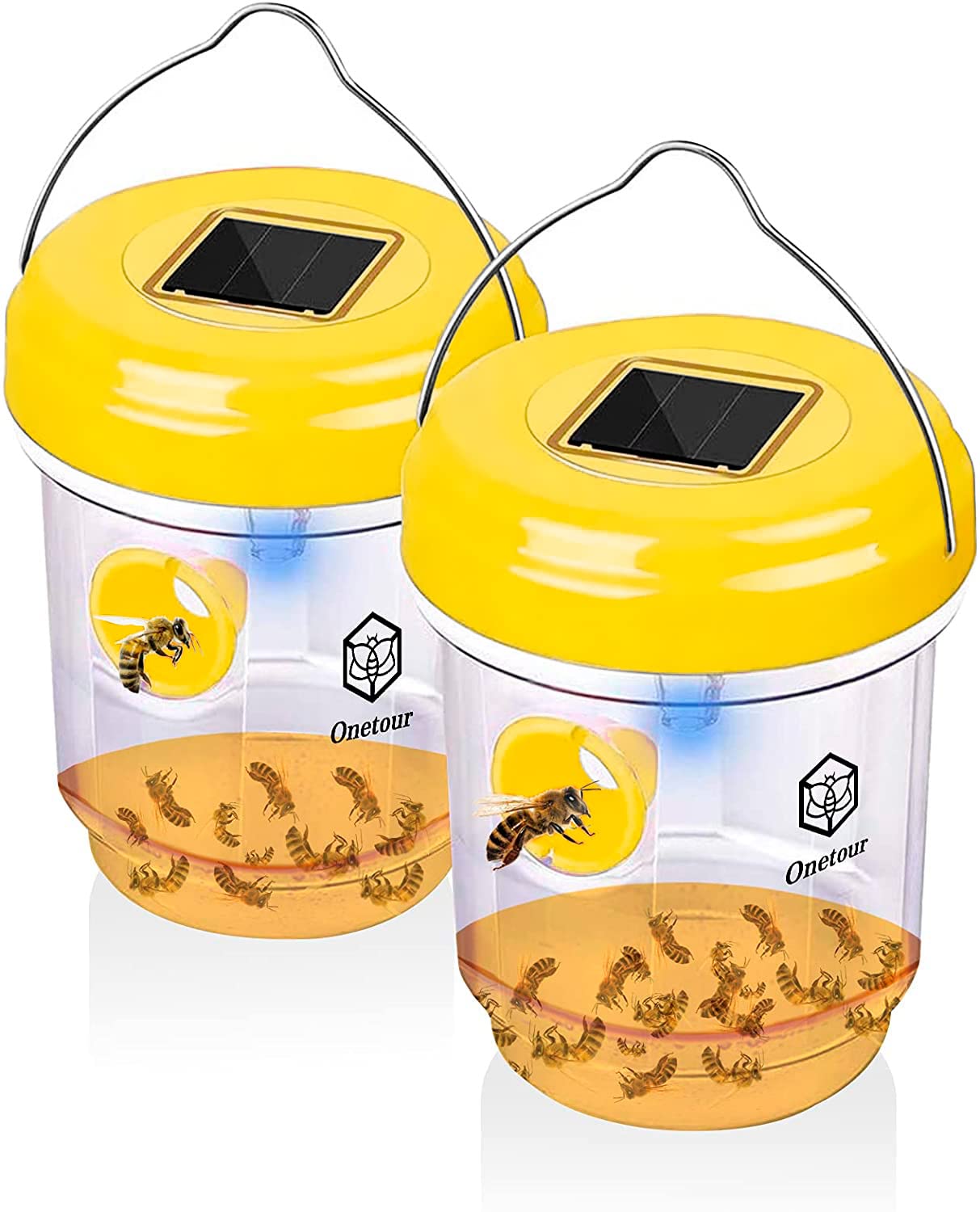 outtkitywi 2 Packs Wasp Trap - Solar Powered Bee Trap Outdoor for Yellow Jackets, Hornets and Wasps - Durable Wasp Killer and Bee Killer - Reusable Yellow Jacket Trap and Insect Trap