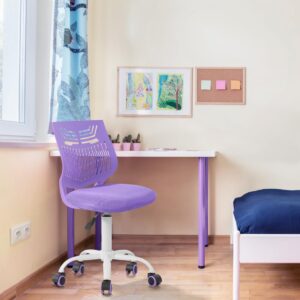 FurnitureR Desk Chair Armless Kids Study Chair Swivel Adjustable with Rolling Wheels, Computer Task Chair Armless Cute Home Office Chair with Mesh Soft Cushion Plastic Low Back, Purple