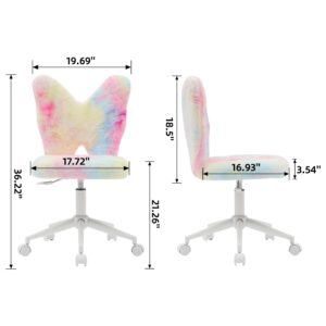 BlissInno Kids Chair, Cute Fuzzy Butterfly Girls Desk Chair, Rolling Study Reading Chair for Girls, Comfy Swivel Computer Chair with Wheels & Back, Adjustable Childrens Vanity Chair for Bedroom