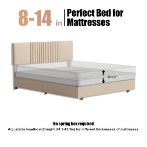 Queen Bed Frame, Lift Up Storage Bed Frame with Upholstered Headboard, Hydraulic Storage Double Bed, Wood Slats Support and Under Bed Storage, No Box Spring Needed Low Bed Frame (Queen, Beige)