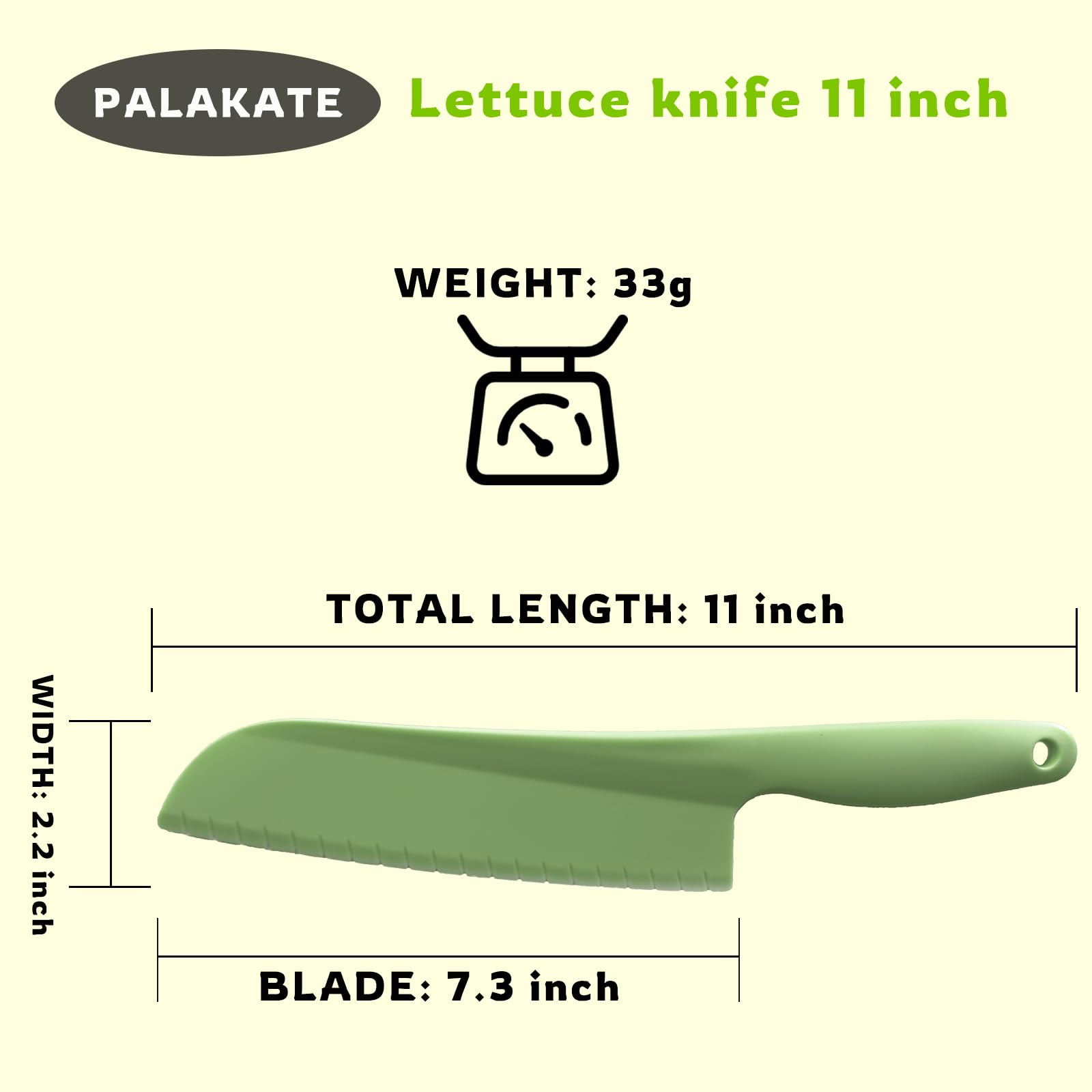 PALAKATE Lettuce Knife, 11 inch Nylon knife, Plastic Lettuce Knife to Prevent Browning, Dishwasher Safe (1, Blue)