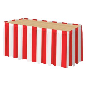 durony 1 pack red and white striped table skirt circus theme party supplies carnival table skirt for carnival home party decoration, 165 x 30 inches