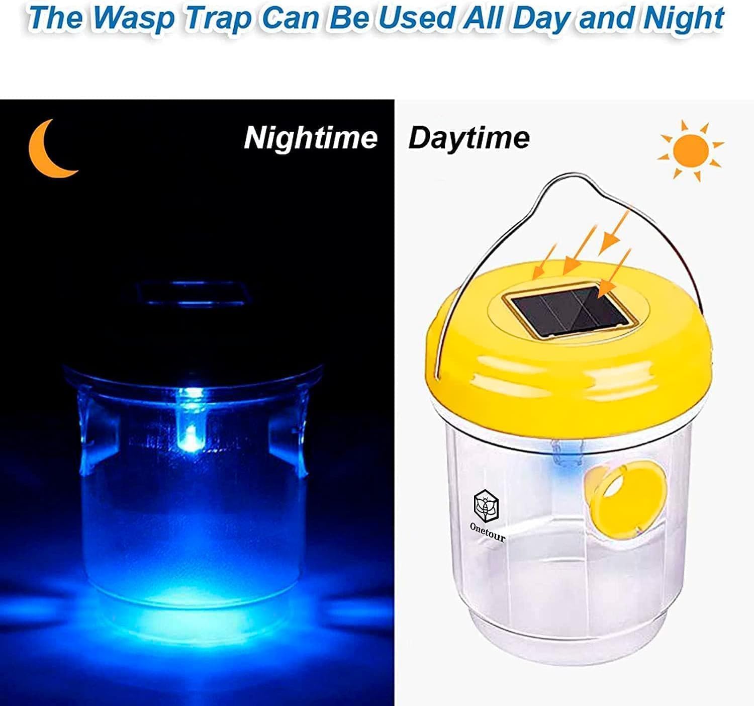 outtkitywi 2 Packs Wasp Trap - Solar Powered Bee Trap Outdoor for Yellow Jackets, Hornets and Wasps - Durable Wasp Killer and Bee Killer - Reusable Yellow Jacket Trap and Insect Trap