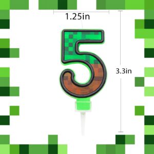 TNT Themed Birthday Cake Candles, Pixels Cake Topper for Boys Girls, Kids Birthday Party Decorations, Theme Birthday Party Supplies (Number 5)