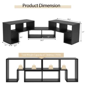 Tangkula 3 Pieces Console TV Stand, Free-Combination Entertainment Center for 50 55 60 65 Inch TV, Minimalist Modern TV Table Media Stand, DIY Open Storage Bookcase for Living Room (Black Wood Grain)