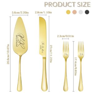 Zhamate Personalized Cake Knife and Server Set, Cake Cutting Set for Wedding, Custom Stainless Steel Personalized Cake Cutter for Wedding, Anniversary, Birthday Gift(Gold)