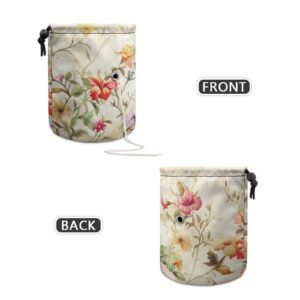 LJMKZJN Flower Hummingbirds Print Mini Crochet Bag Organizer, Drawstring Yarn Storage Bags Yarn for Crocheting On The Go, Beginners Knitting Bag Yarn Holder Yarn Bowl with Holes