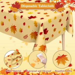 Fall Tablecloth, 2 Pcs Thanksgiving Tablecloth, Autumn Leaves Plastic Tablecloth, Rectangle Disposable Table Cover Waterproof Tablecloth Fall Themed for Holiday Dinner Party Decoration 54 x 108 inches